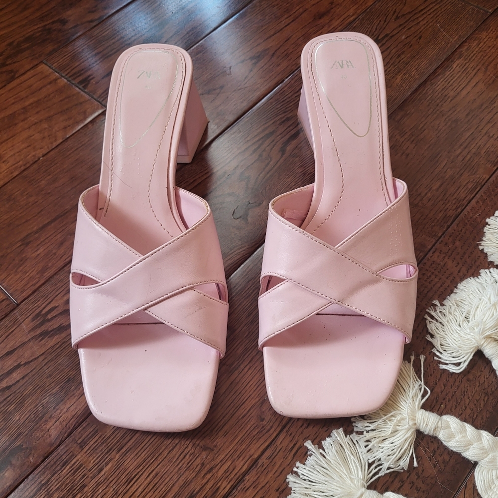 Zara pink slip on chunky sandals